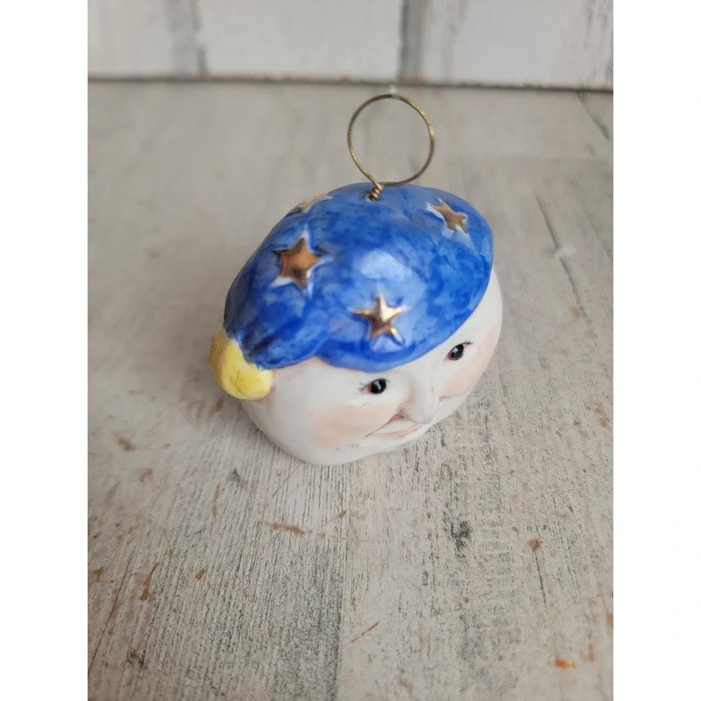 Vintage salamander reversible moon bell ornament Xmas porcelain star
